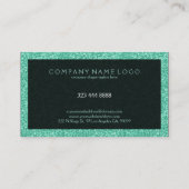 黒エレガントアクセント付きミントグリーングリッター 名刺 (裏面)