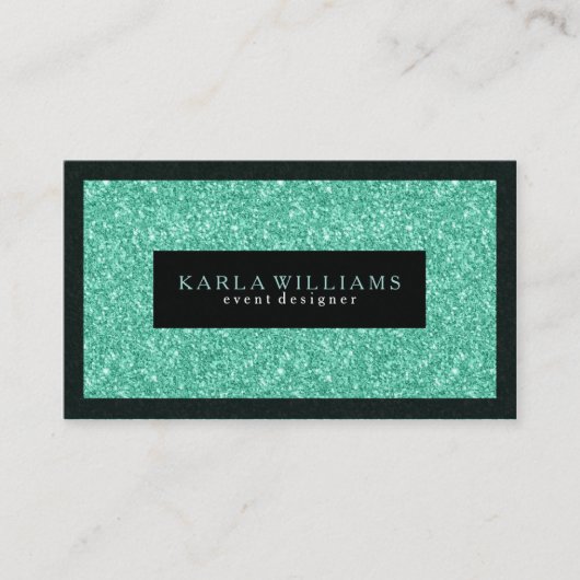 黒エレガントアクセント付きミントグリーングリッター 名刺 (正面)