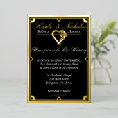 黒エレガントアールデコハート結婚 箔招待状 (立ち正面)