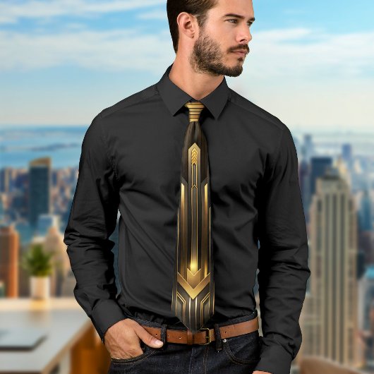 黒エレガントアールデコ幾何学的パターンヴィンテージ ネクタイ