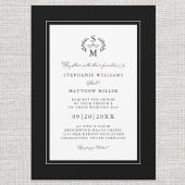 黒エレガントイニシャル書道結婚の紋章 招待状