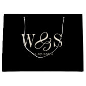 黒エレガントイニシャル結婚カップル ラージペーパーバッグ (正面)