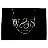 黒エレガントイニシャル結婚カップル ラージペーパーバッグ (裏面)