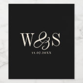 黒エレガントイニシャル結婚カップル ワインラベル (シングルラベル)