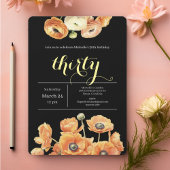 黒エレガントオレンジフローラ30歳の誕生日パーティー 招待状