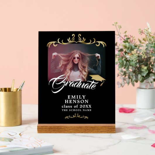 黒エレガントオーナメント大学院卒業写真 アクリルサイン (ウェディング)