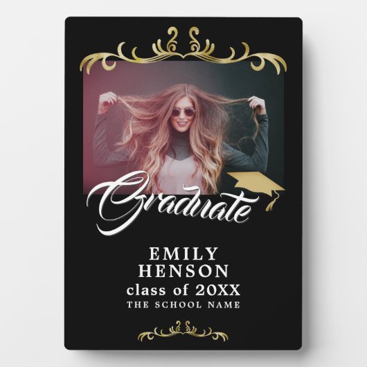 黒エレガントオーナメント大学院卒業写真 フォトプラーク (正面)