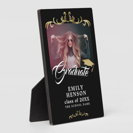 黒エレガントオーナメント大学院卒業写真 フォトプラーク (側面)