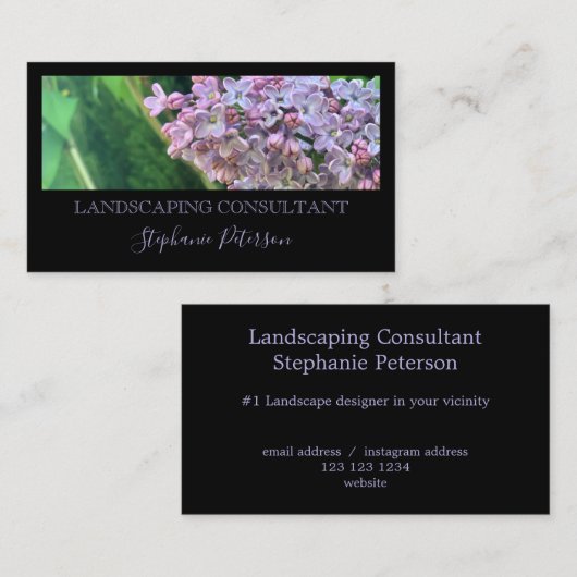 黒エレガントカスタムモダン薄紫横 名刺 (正面/裏面)