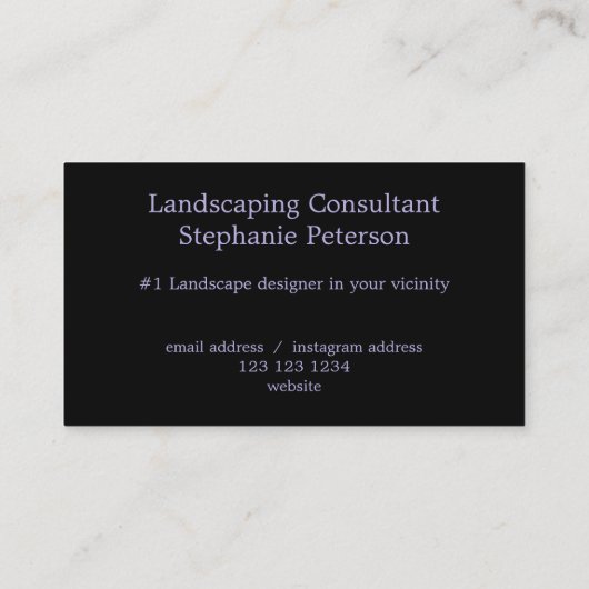 黒エレガントカスタムモダン薄紫横 名刺 (裏面)