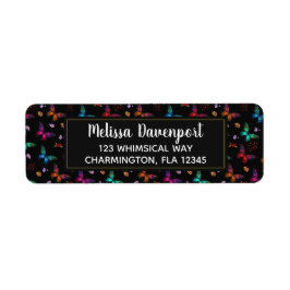 黒エレガントカラフルに蝶のパターン ラベル