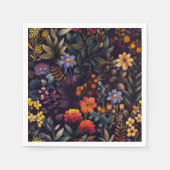 黒エレガントカラフルフローラ スタンダードカクテルナプキン (正面)