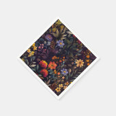 黒エレガントカラフルフローラ スタンダードカクテルナプキン (角)