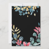 黒エレガントカラフル水色フローラ結婚 招待状 (裏面)
