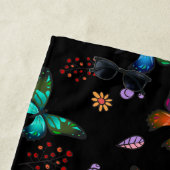 黒エレガントカラフル/wモノグラムの蝶 ビーチタオル (インサイチュ)