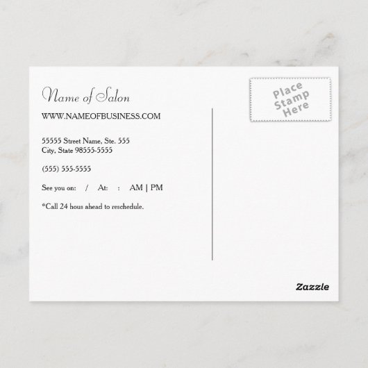 黒エレガントカールフェイク金ゴールドはさみアポイントメント ポストカード (裏面)