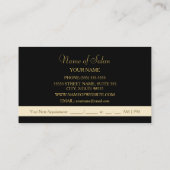 黒エレガントカールフェイク金ゴールドはさみヘアサロン 予約カード (裏面)