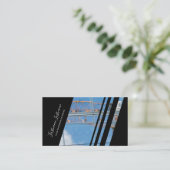 黒エレガントガラスストライプファサード建物 名刺 (スタンド正面)