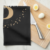 黒エレガントガーリー金ゴールドモノグラム名スクリプト キッチンタオル (四つ折り)