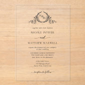 黒エレガントクラウン王室のリースモノグラム アクリル招待状 (正面)