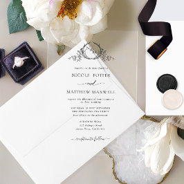 黒エレガントクラウン王室のリースモノグラム アクリル招待状