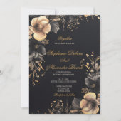 黒エレガントクラシック色ゴシックフローラ結婚ズ 招待状 (正面)
