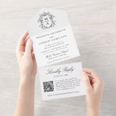 黒エレガントクレストChinoiserieモノグラム結婚ズ オールインワン招待状 (貼ってはがせる)