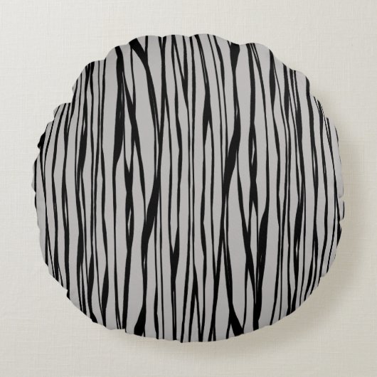 黒エレガントグモダンレイ抽象芸術ラインアート ラウンドクッション (正面)