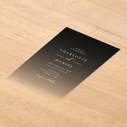 黒エレガントグラデーション結婚アクリル アクリル招待状 (レイダウン)