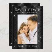 黒エレガントグリッターダイヤモンド写真の保存日付 セーブザデート (正面/裏面)