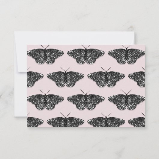 黒エレガントグリッター蝶サンキューカード サンキューカード (裏面)