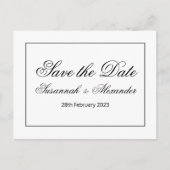 黒エレガントコンテンポラリーと白の日付の保存 案内ポストカード (正面)