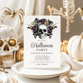 黒エレガントゴシックフローラスカルハロウィーン 招待状