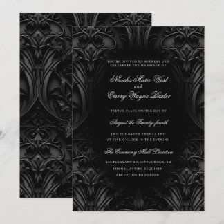 黒エレガントゴシックDamask Moody結婚's 招待状