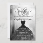 黒エレガントシックなドレスシルバースウィート16パーティー 招待状 (正面)
