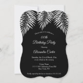 黒エレガントシンプルグレイパームスバースデーパーティー 招待状 (正面)