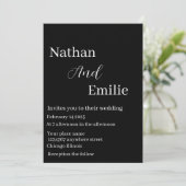 黒エレガントシンプル白結婚式招待状 招待状 (スタンド正面)