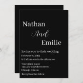 黒エレガントシンプル白結婚式招待状 招待状 (正面/裏面)