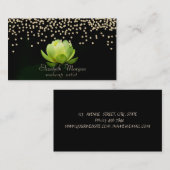 黒エレガントスタイリッシュダイヤ緑ロータス 名刺 (正面/裏面)