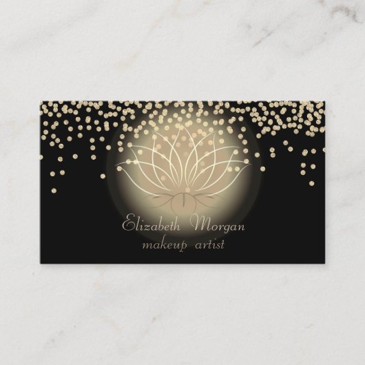 黒エレガントスタイリッシュ光沢ダイヤモンドロータス 名刺 (正面)