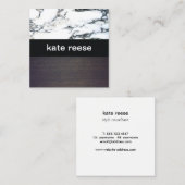 黒エレガントスタイリッシュ白の大理石材 スクエア名刺 (正面/裏面)