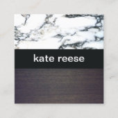 黒エレガントスタイリッシュ白の大理石材 スクエア名刺 (正面)
