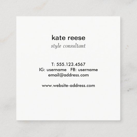 黒エレガントスタイリッシュ白の大理石材 スクエア名刺 (裏面)