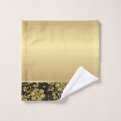 黒エレガントスタイリッシュ金ゴールド花 バスタオルセット (ウォッシュタオル)