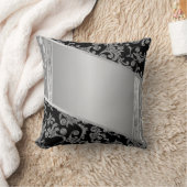 黒エレガントスタイリッシュ銀の渦巻き クッション (ブランケット)