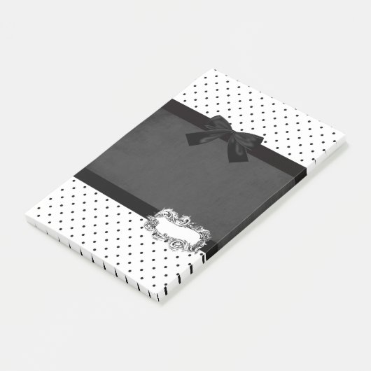 黒エレガントスタイリッシュ、白の水玉模様 – 黒の弓 ポストイット (アングル)