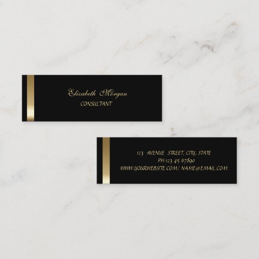 黒エレガントスタイリッシュ-金ゴールドストライプの スキニー名刺 (正面/裏面)