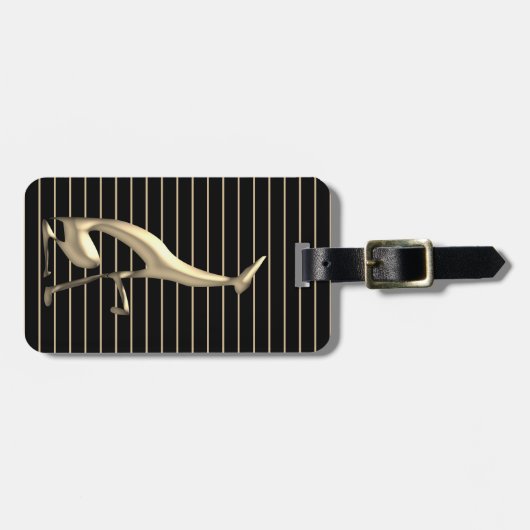 黒エレガントストライプのと金ゴールドグレイハウンド犬 ラゲッジタグ (正面横)