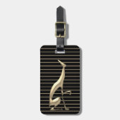 黒エレガントストライプのと金ゴールドグレイハウンド犬 ラゲッジタグ (正面縦)