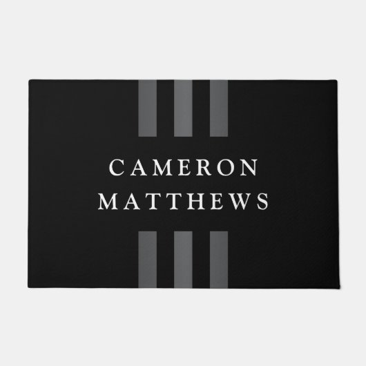 黒エレガントストライプ色のダークグレーの名前またはビジネス ドアマット (正面)